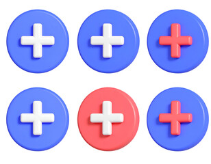 Fototapeta premium 3D Plus Blue and red plus signs in circles arranged in two rows