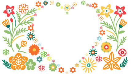 Floral photo frame with a heart in the center with a floral background for decorating photos.