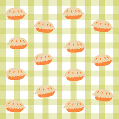 Sweet Treats Gingham Whimsy. Seamless pattern with pastries and desserts on plaid