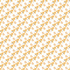 Seamless Floral Pattern With Orange Flowers and Leaves on White Background