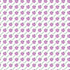 Seamless Pattern Featuring Lovely Purple Flowers With Vines on White Background