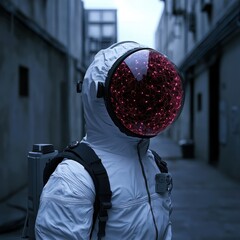 Astronaut in Urban Alley with Cosmic Energy Vortex