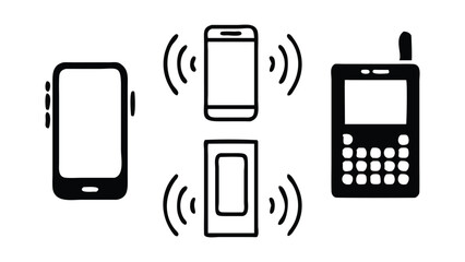 Connected Black Mobile Phone Vector Icon Set for Wireless Tech
