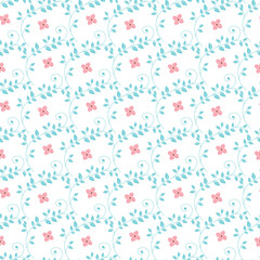 Seamless Floral Pattern With Pink Flowers and Green Leafy Vines