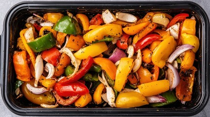 Colorful Mixed Vegetables in Black Container on Gray Surface