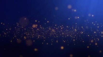 Bokeh golden glittering particles moving in the light rays, holiday festival celebration abstract loop animation background - Powered by Adobe