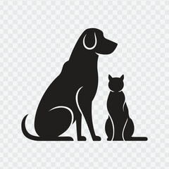 logo featuring the silhouette of a dog and a cat sitting side by side. vector dog cat	