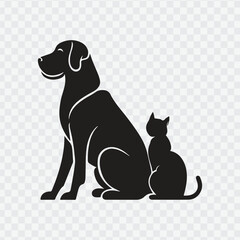 logo featuring the silhouette of a dog and a cat sitting side by side. vector dog cat	