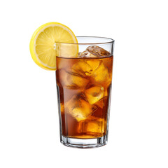 iced tea with lemon slice in clear glass isolated die-cut 