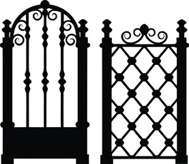 Silhouette of an Ornate Iron Gate with Decorative Designs