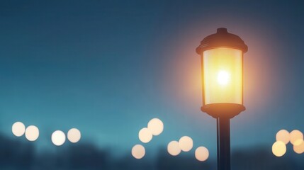 Street Lamp Illuminating Pathway at Dusk with Bokeh Effect