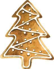 Christmas Tree Gingerbread Cookie Watercolor Clipart PNG