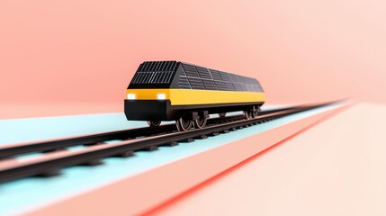 Bright Train on Track with Abstract Colorful Background