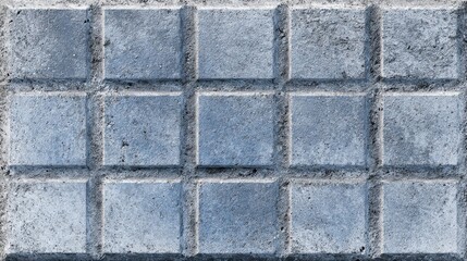 Concrete tile surface creating uniform grid pattern with subtle blue hue, suitable for architectural rendering and minimalist background design