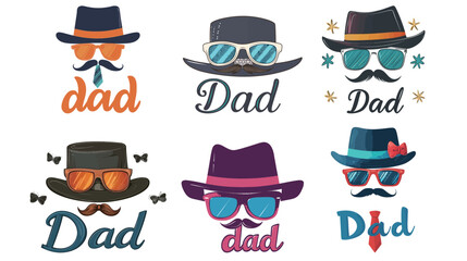 Hand lettering script font design of the word "Dad" featuring decorative elements like a high hat and mustache, elegant and vintage style suitable for greeting cards, Father's Day, and personalized 