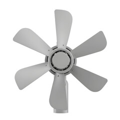 A modern six bladed ceiling fan isolated against a solid white background for various uses PNG file isolated on transparent background cut out, clipping path, social media, Advertisement, high quality