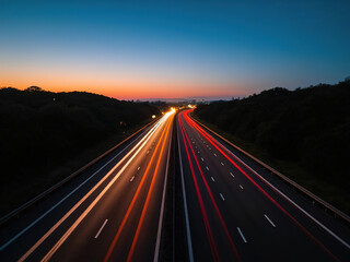 Highway Light Trails at Sunset: Long Exposure Road Photography