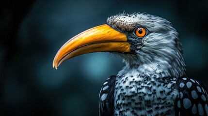 Fototapeta premium Bird portrait striking avian creature with distinctive yellow bill, against a soft, blurred background