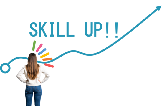 スキルアップを考えるビジネスウーマンのイラスト