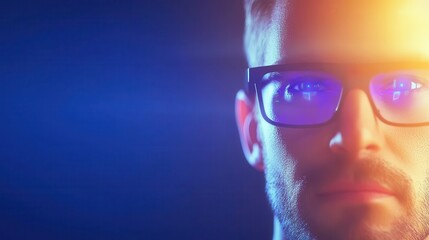Close-up Portrait of Thoughtful Man in Glasses with Light