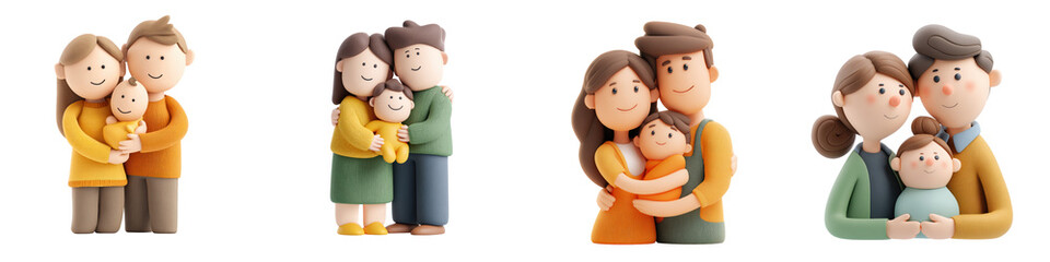 Warm family isolated 3d model mockup without background using for happy emotion purpose.
