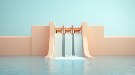 Modern Water Dam with Smooth Flowing Water and Tranquil Sky