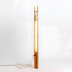 A tall wooden lamp post with a light on top