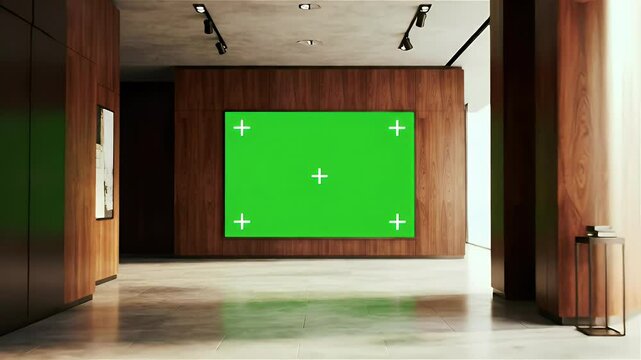 Modern Gallery Interior with Green Screen Display
