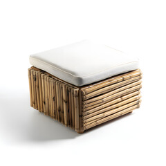 A wooden stool with a white cushion on top