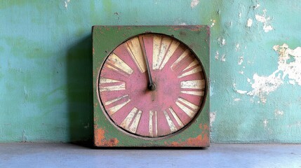 Vintage Wall Clock with Colorful Face and Tarnished Finish