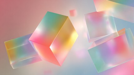 Abstract Pastel Cubes: A Dreamy Composition of Iridescent Geometric Forms