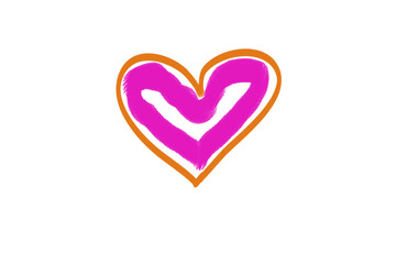 Hand-drawn pink and orange heart icon for stickers, cards, and scrapbook, cute transparent PNG for social media posts and design projects