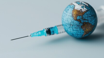 Vaccine syringe and globe representing global health initiatives