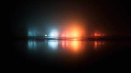 Misty night landscape reflection lights