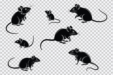 Silhouette Collection of Mice in Various Poses – Vector Animal Set