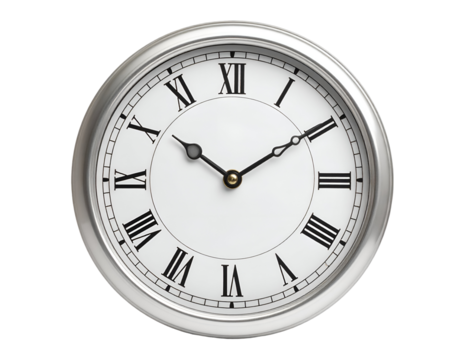 A classic silver-framed clock with Roman numerals elegantly displays the passage of time - Powered by Adobe