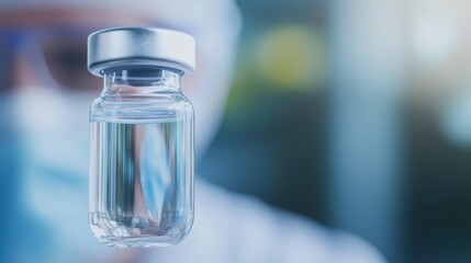 Glass Vial Containing Clear Liquid Held by Researcher