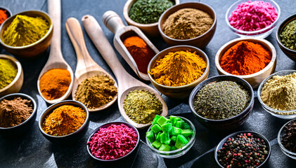 Composition with assortment of spices and herbs