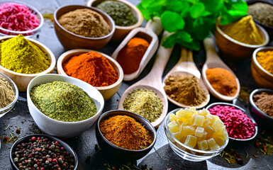 Composition with assortment of spices and herbs