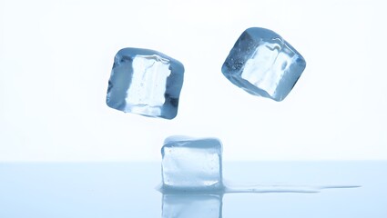 Stock photo of ice cubes melting on white surface for beverage and refreshment use