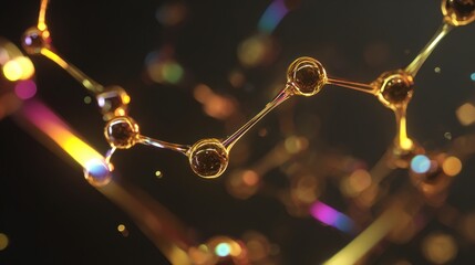 Golden molecular structures abstract