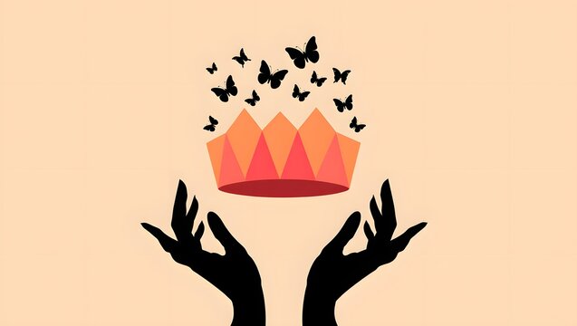Crown with butterflies vector illustration hands holding crown elegant design art