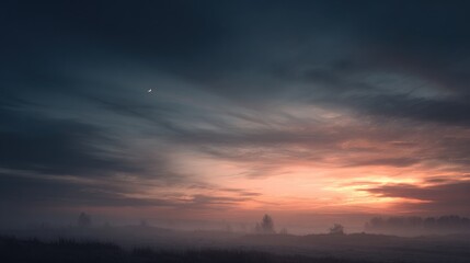 Misty sunrise landscape