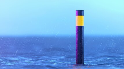 Vertical Marker in Rainy Water Scene with Blue Background