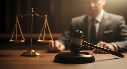 Judge's Gavel and Scales of Justice in a Courtroom Setting