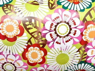 Fototapeta premium Horizontal photo of beautiful and cheerful flower and leaf motif. With a light green background, Can be used for background ideas, textures and wallpapers.