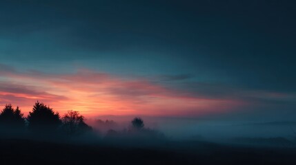 Misty sunrise landscape silhouette
