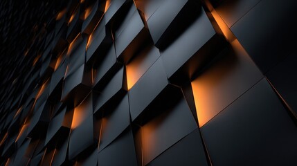 Abstract Dark Cubes Illuminated with Orange Glows