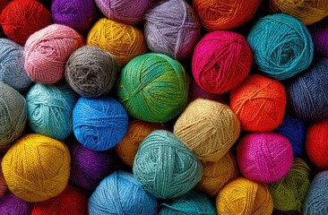 Vibrant yarn balls in a colorful collection, perfect for knitting or crocheting projects.