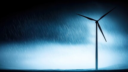 Dark Stormy Landscape with Wind Turbine and Rain Effects